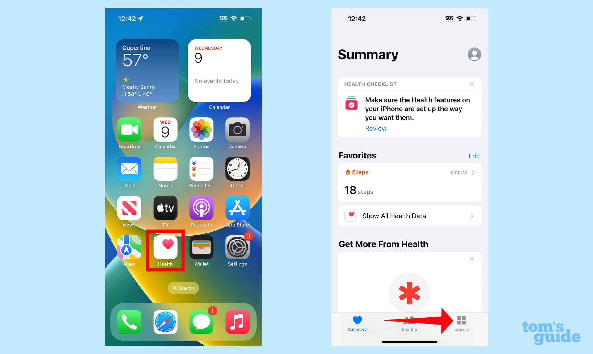 Set up your iOS 16 Medications by launching the Health app and tapping Browse