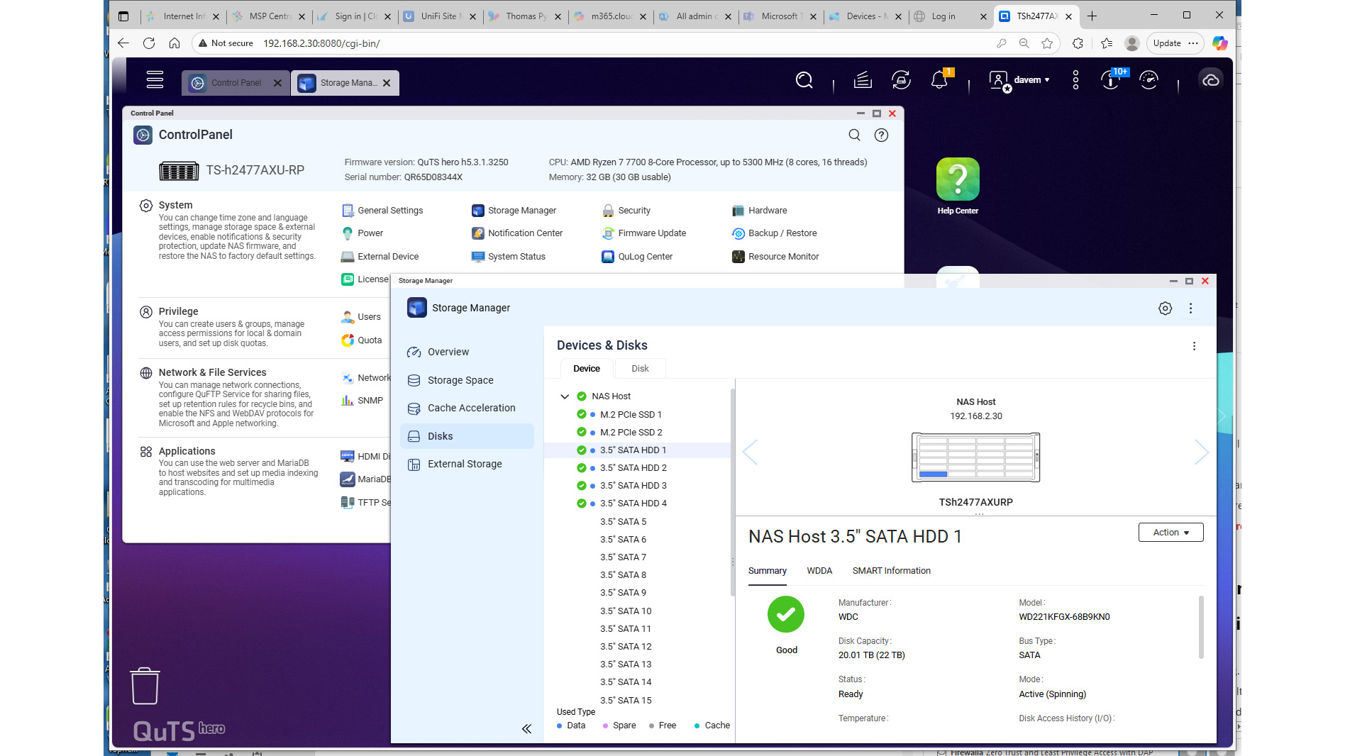 The Qnap TS-h2477AXU-RP&#039;s dashboard