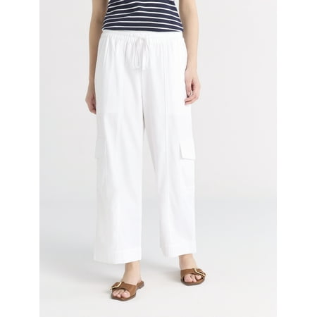 Free Assembly Women's and Women’s Linen Blend Pull on Cargo Pants, 29” Inseam, Sizes Xs-2xl