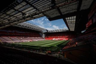 General view inside Anfield ahead of a match between Liverpool and Wolves in May 2024.