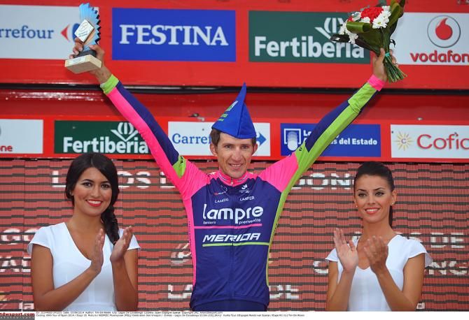 Przemyslaw Niemiec (Lampre-Merida) victory salute on the podium
