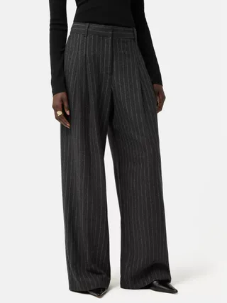 Jigsaw Kemp Wool Blend Pinstripe Trousers, Grey/white