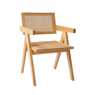 A rattan dining chair