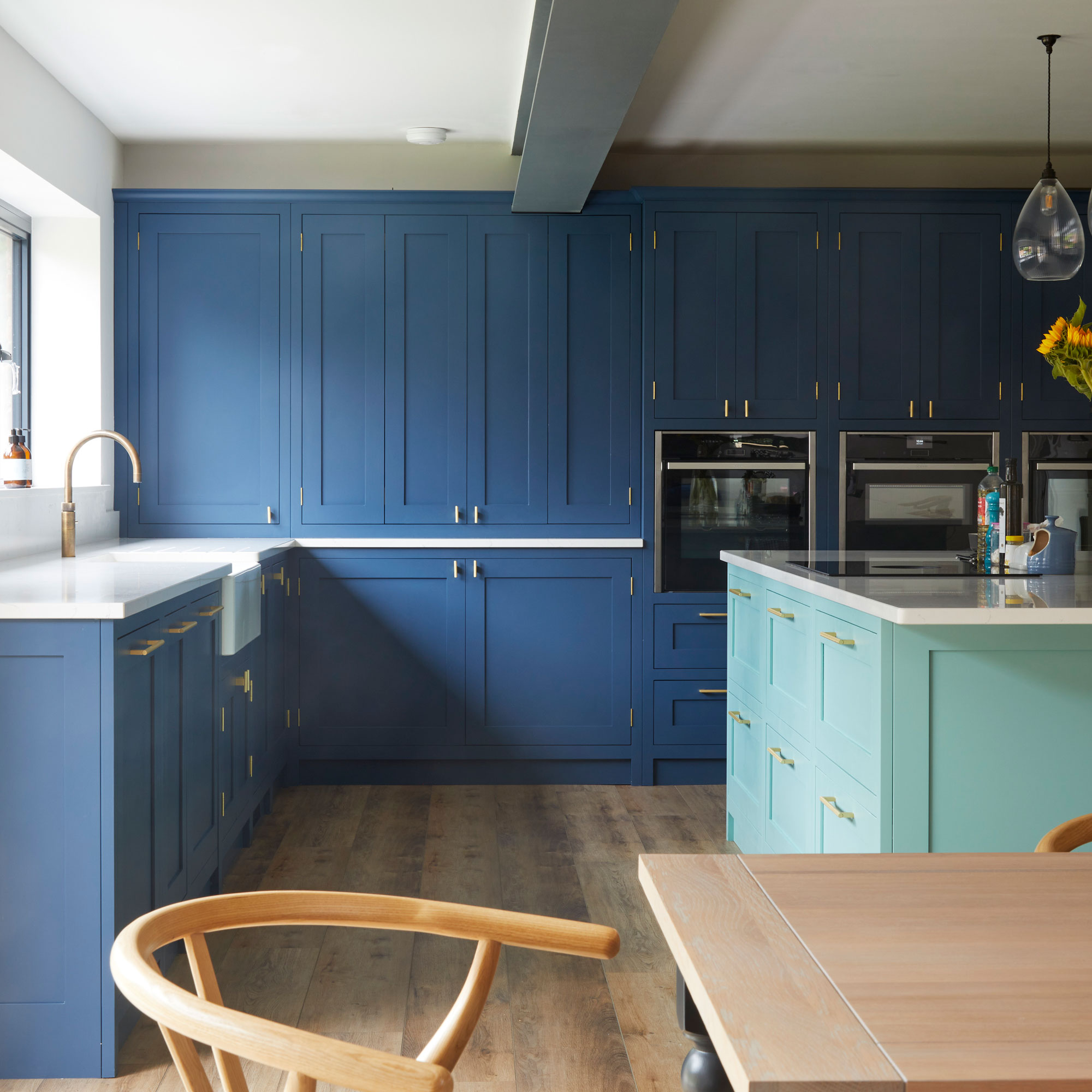 blue and green Shaker kitchen