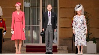 Britain's Catherine, Duchess of Cambridge (2nd L), Britain's Prince Edward, Earl of Wessex (2nd R) and Britain's Sophie, Countess of Wessex, (R) attend a Royal Garden Party at Buckingham Palace in London on May 18, 2022.