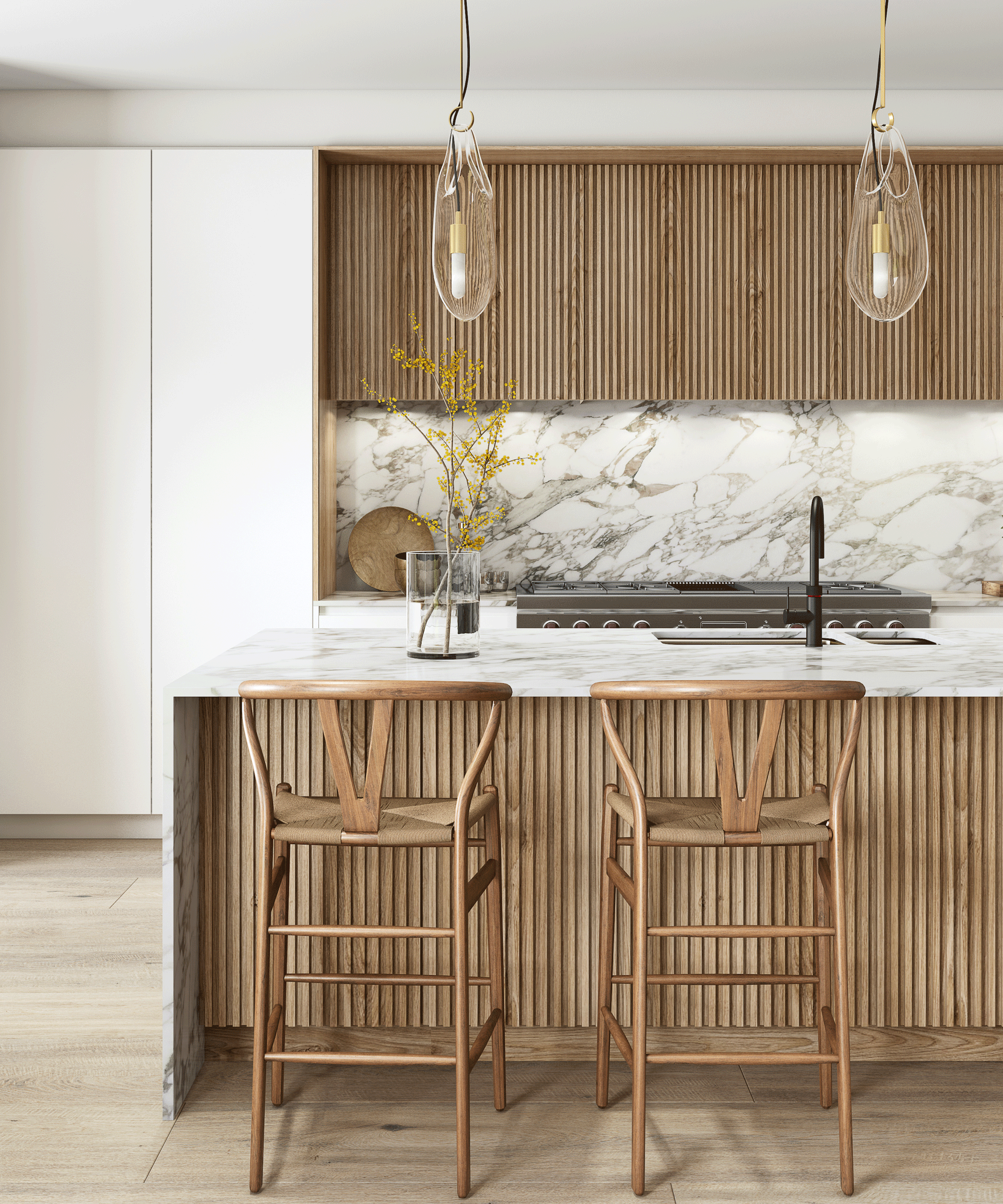 wood kitchen cabinet ideas - Fluted wooden kitchen