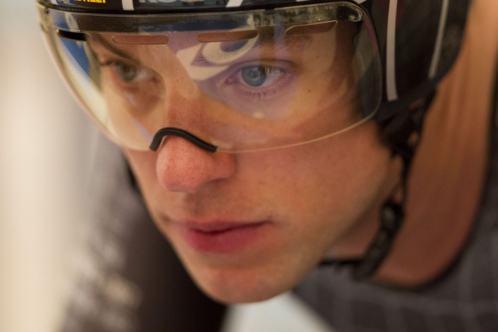 Dutch cyclist Thomas Dekker reacts at the end of the race during the UCI world hour record attempt at the bicentennial velodrome in Aguascalientes city on February 25, 2015.
