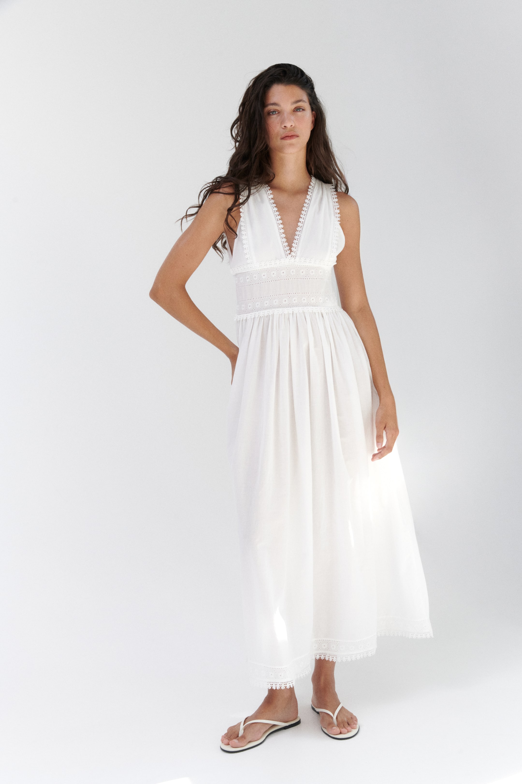 Picot-Trimmed Cotton Dress