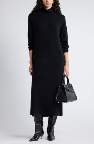 Mock Neck Long Sleeve Wool & Cashmere Blend Sweater Dress