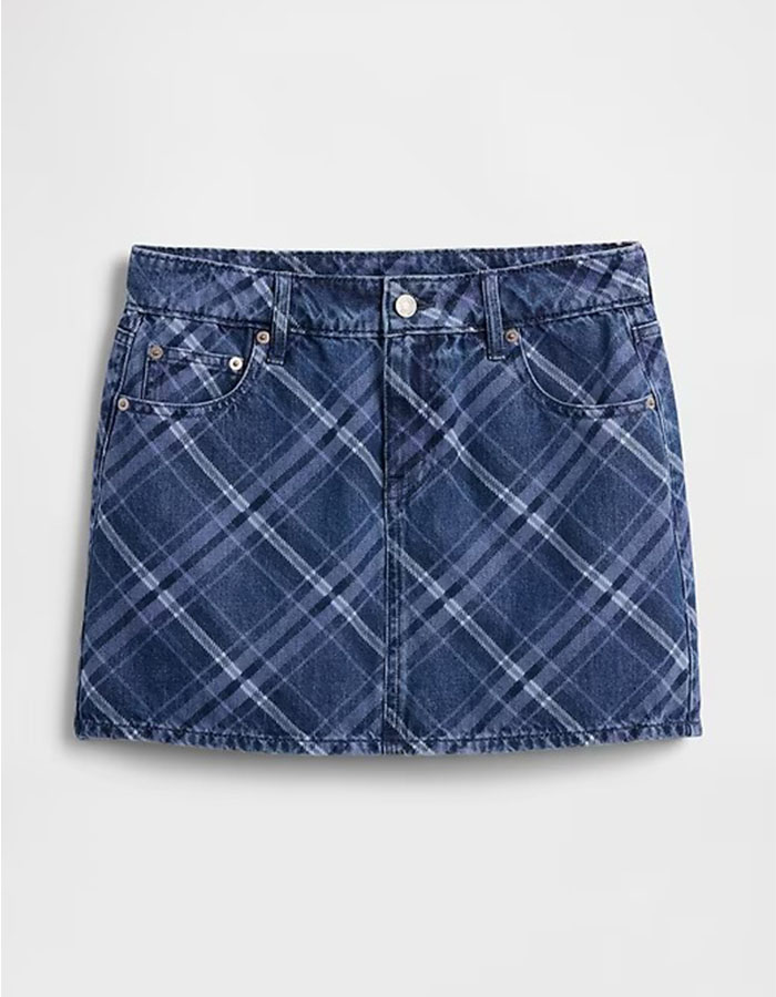 Plaid Denim Mini Skirt