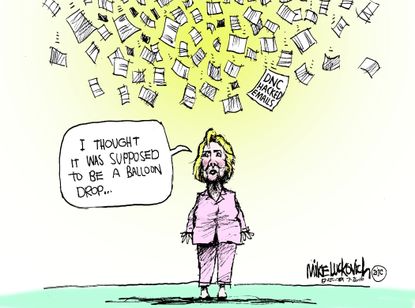 Political cartoon U.S Hillary balloon drop