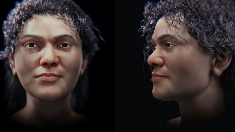 Side-by-side facial approximations of a woman. 