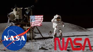 NASA logo: moon landings image super-imposed with meatball and worm logos
