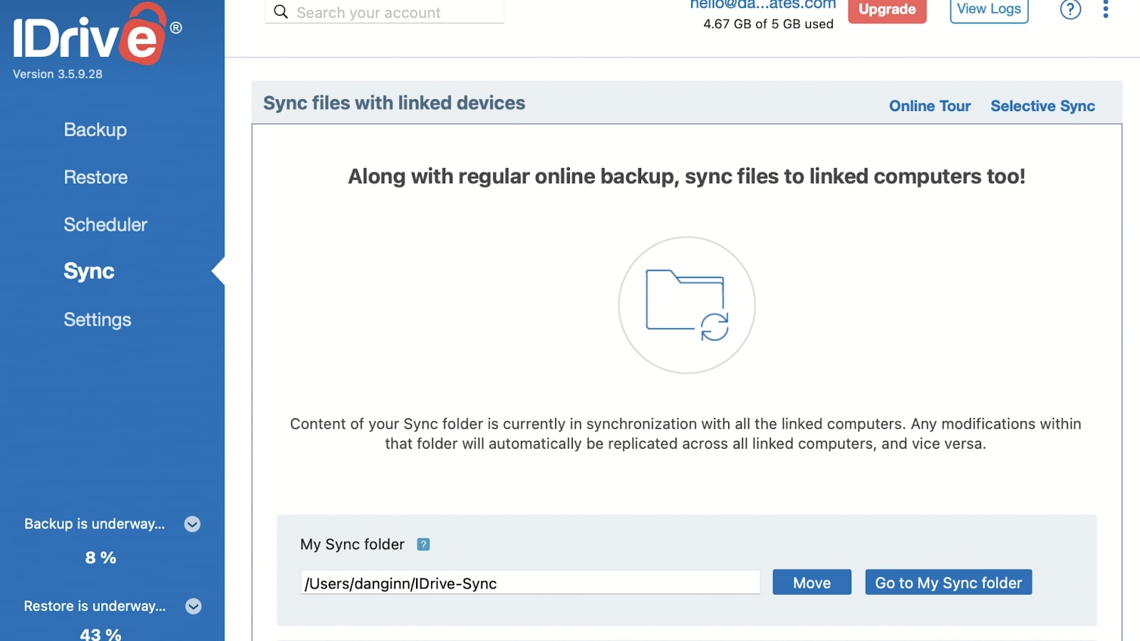 IDrive's user interface in use