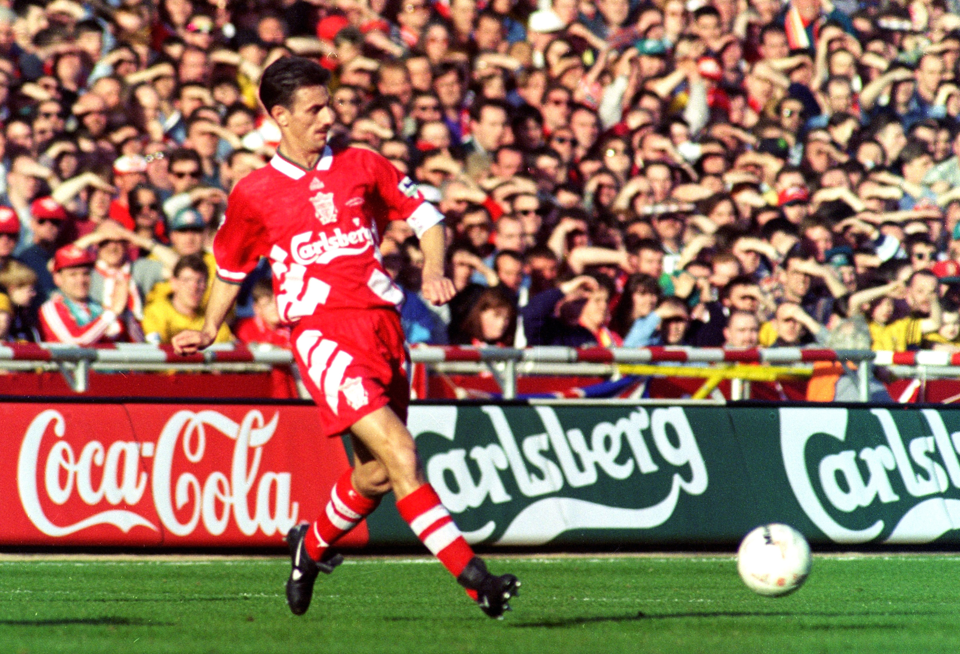 Ian Rush in action for Liverpool in the 1995 League Cup final.