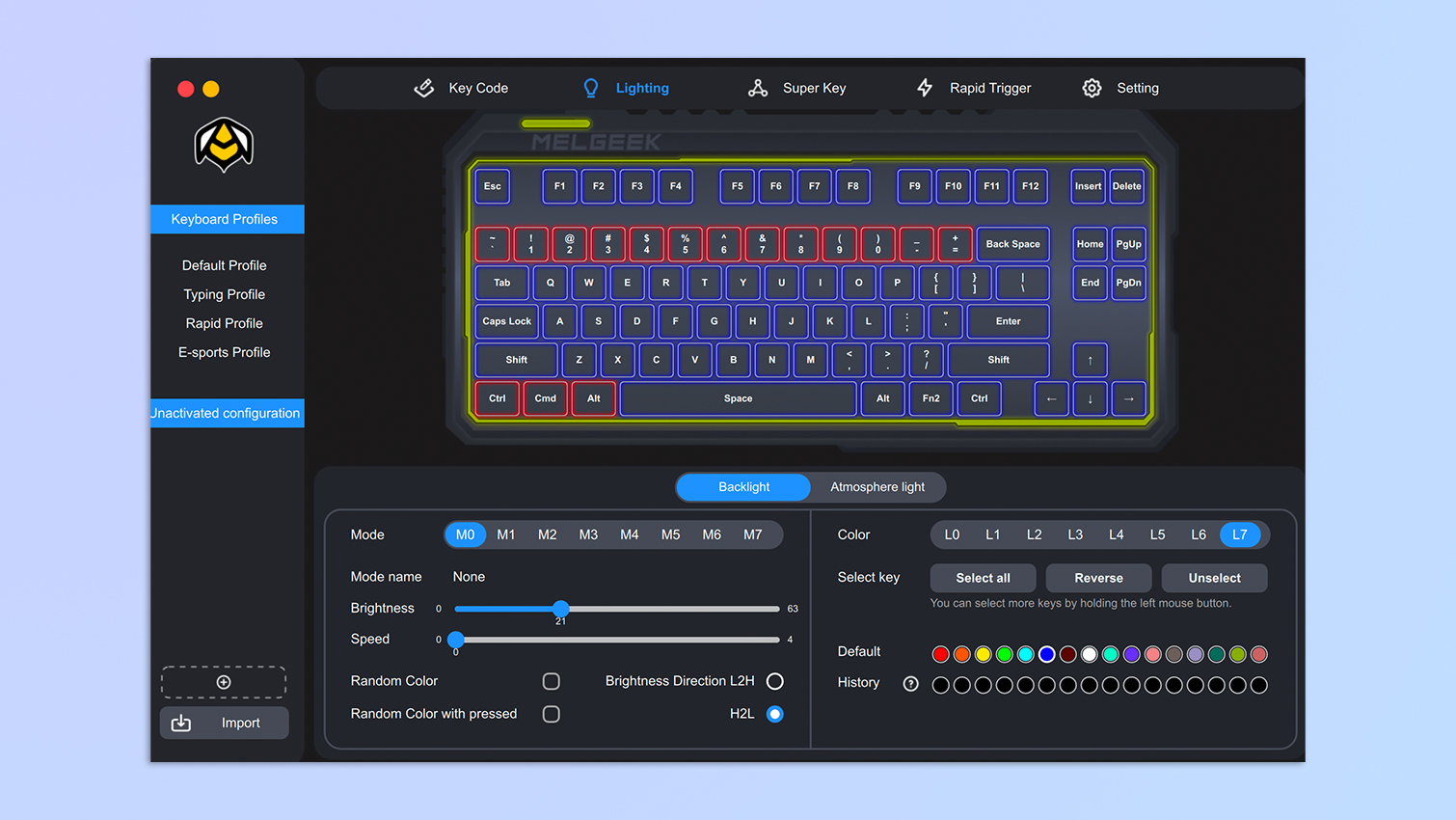 A screenshot of the MelGeek Hive companion software for the MelGeek CYBER01 keyboard