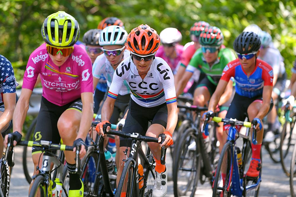 Annemiek van Vleuten (Mitchelton-Scott) and Asheigh Moolman-Pasio (CCC_Liv) during stage 5 at the Giro Rosa