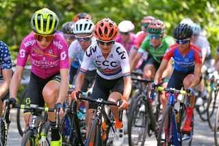 Annemiek van Vleuten (Mitchelton-Scott) and Asheigh Moolman-Pasio (CCC_Liv) during stage 5 at the Giro Rosa