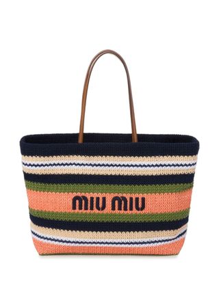 Woven tote bag with embroidered logo