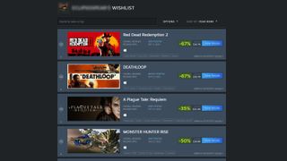 Steam Wishlist with game discounts.