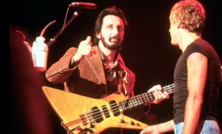 The Who perform on stage, USA, September 1979, L-R John Entwistle, Roger Daltrey.