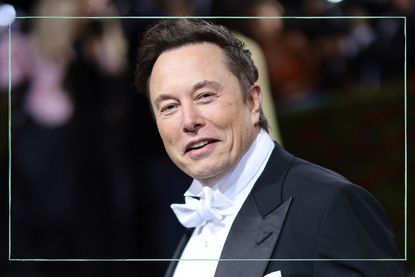 A close up of Elon Musk in a tuxedo at the Met Gala