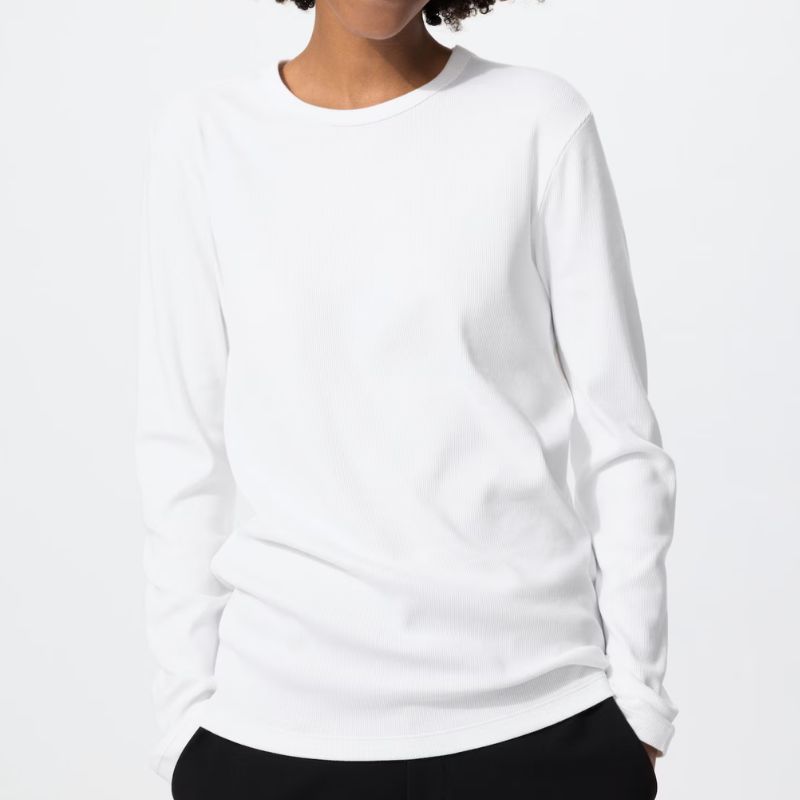 Uniqlo, white, ribbed long sleeve top