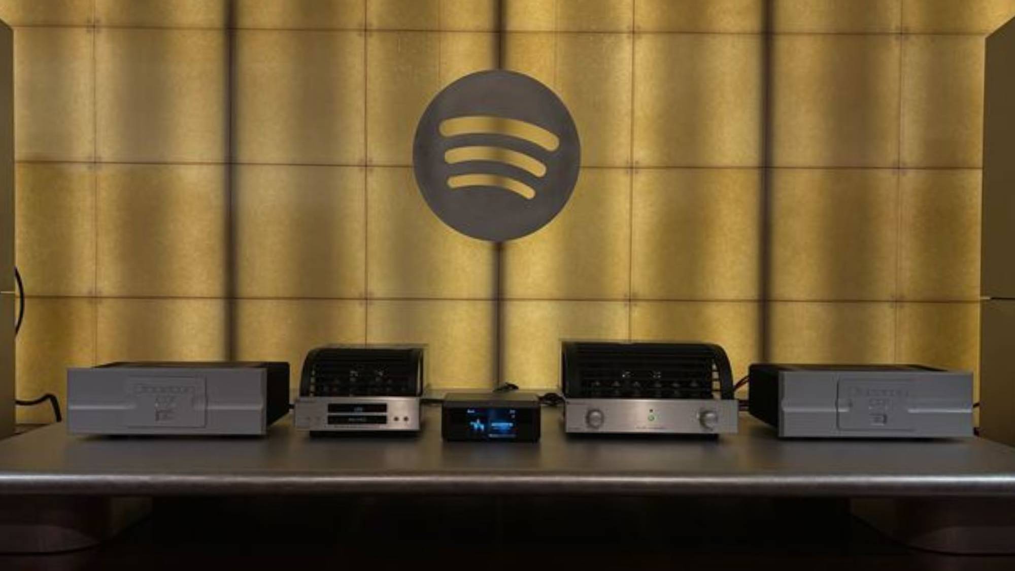 A close up of the stereo system in the Spotify Listening Lounge