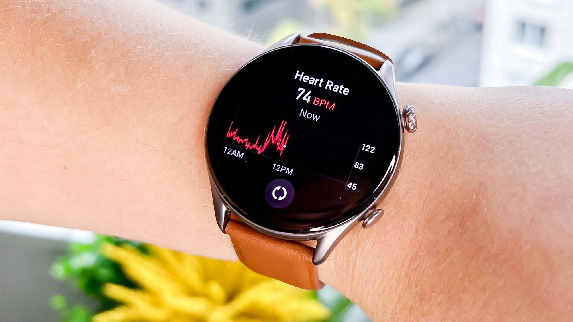 Amazfit GTR 3 Pro displaying heart rate