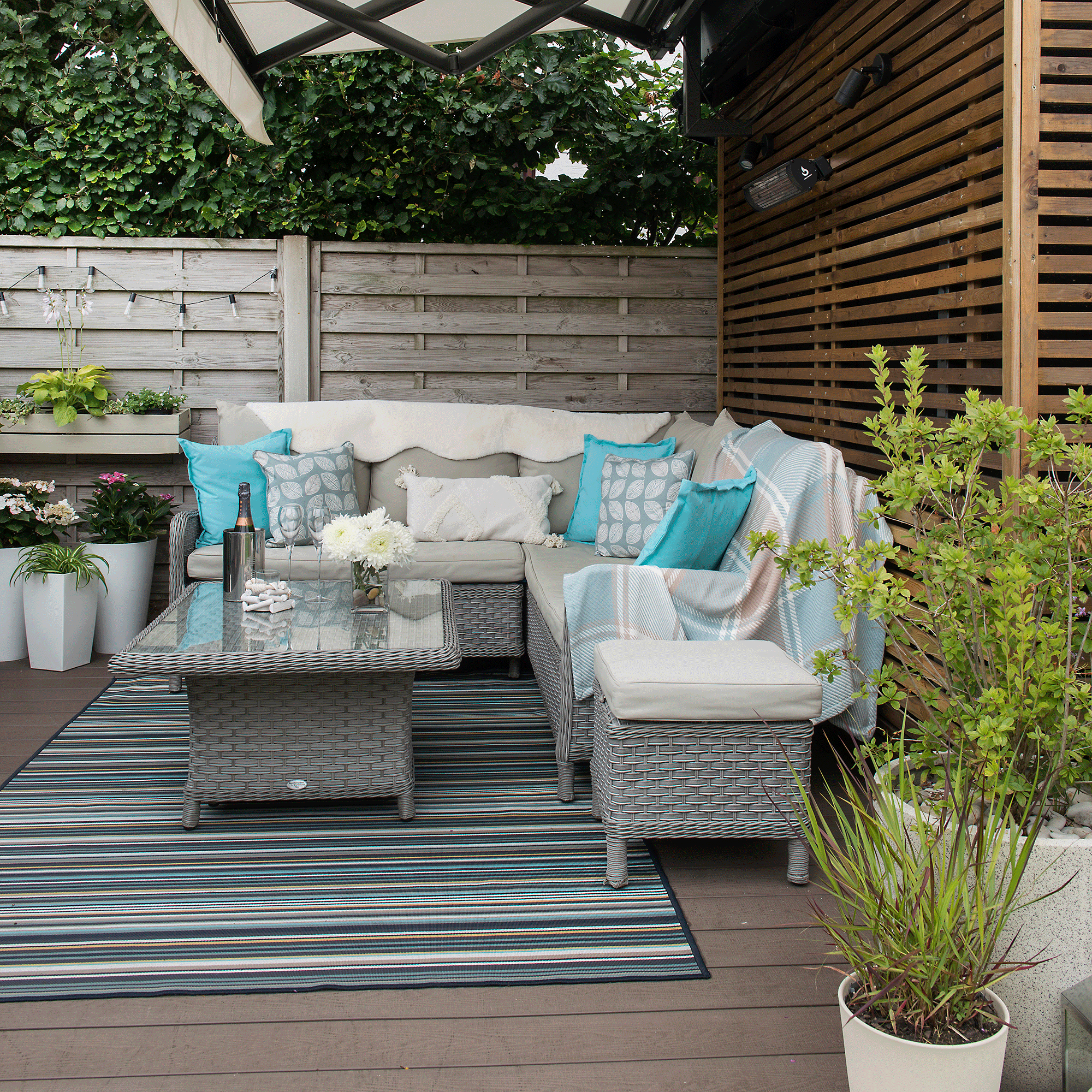 Decking with white outdoor sofa