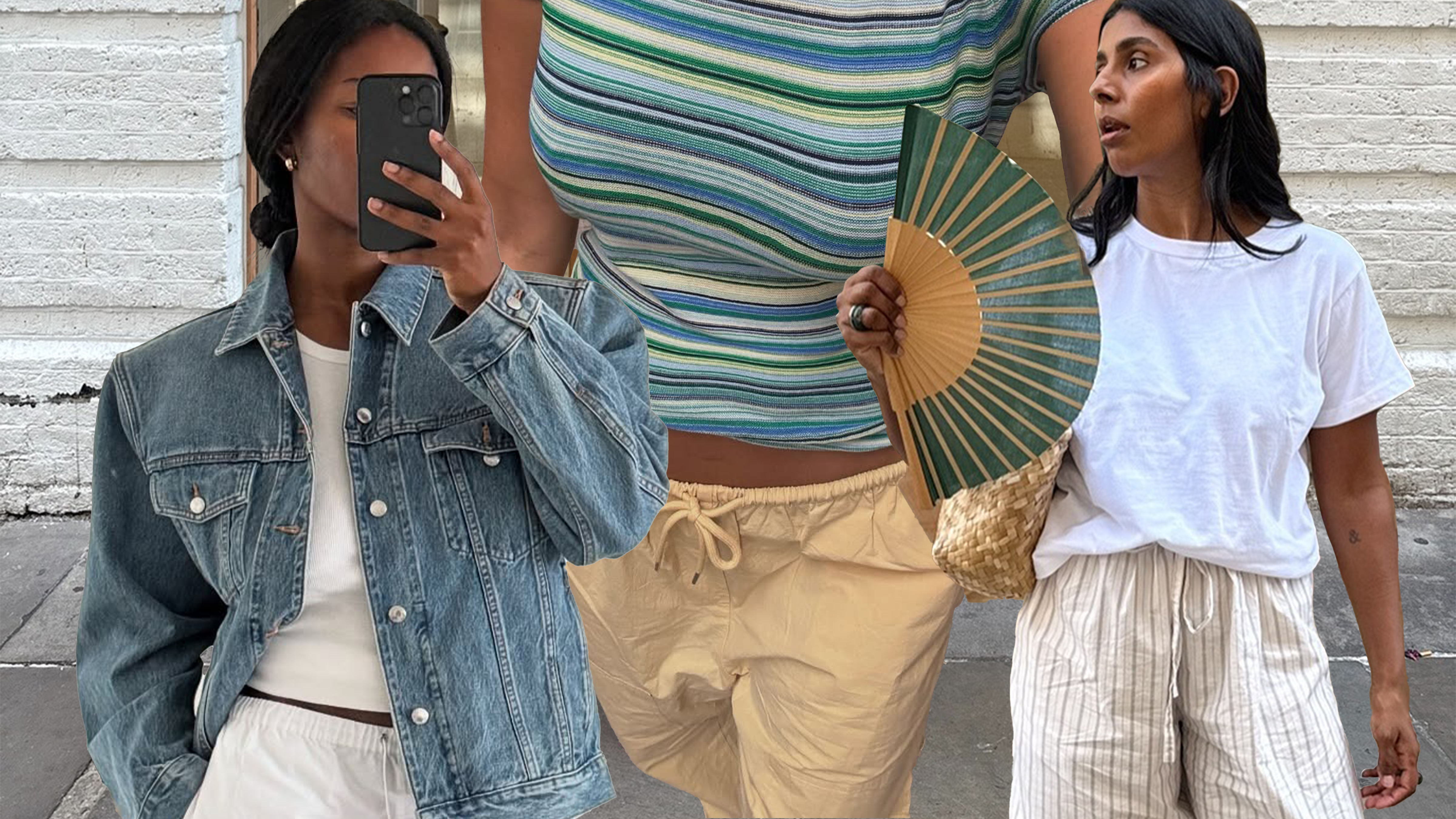 @monikh, @smythesisters, and @nlmarilyn wearing drawstring pants and a crewneck 