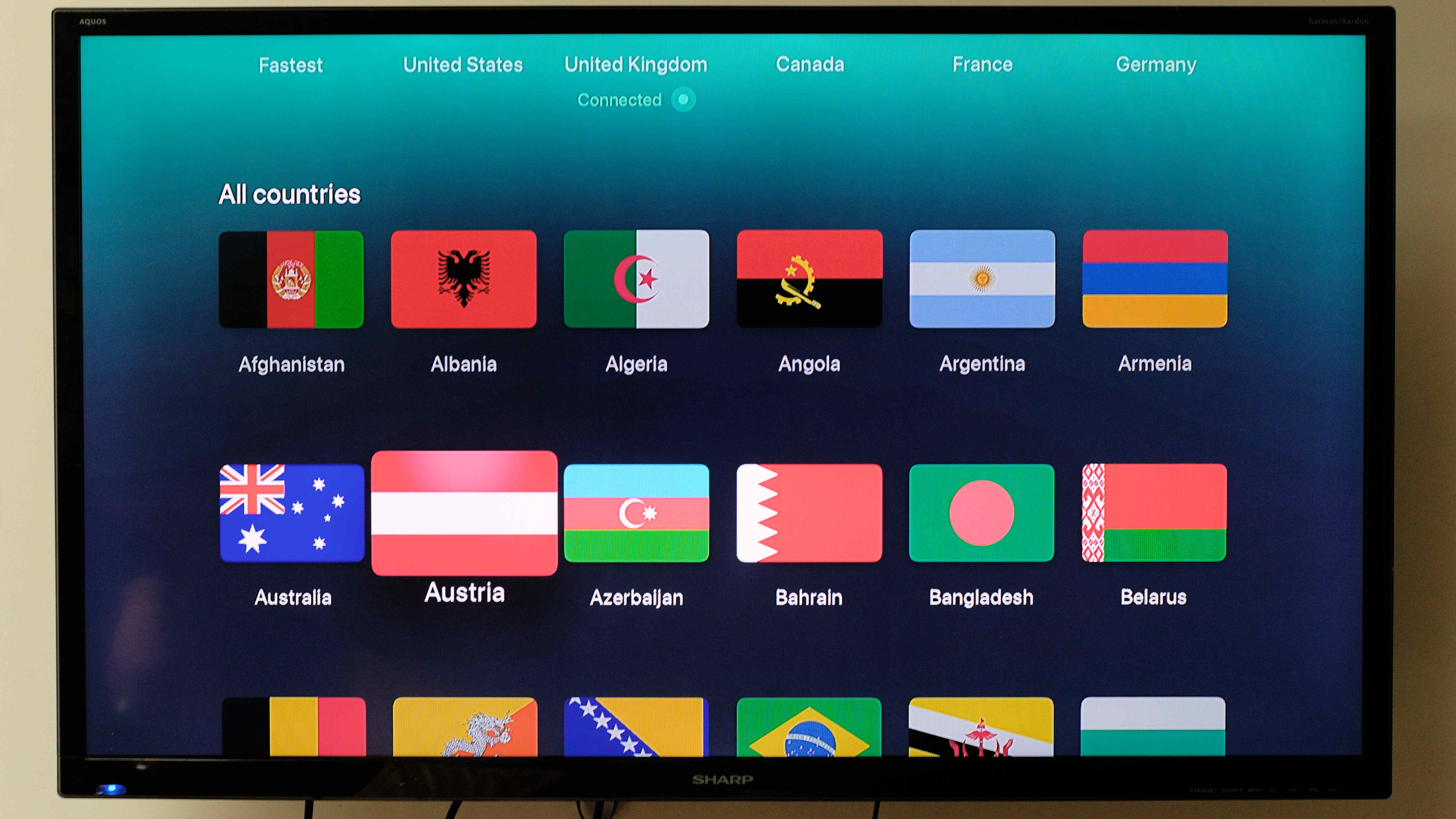 Proton VPN app running on an Apple TV