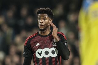 Standard's Jonathan Panzo pictured during a soccer match between KVC Westerlo and Standard de Liege, Friday 16 February 2024 in Westerlo, on day 26/30 of the 2023-2024 'Jupiler Pro League' first division of the Belgian championship. BELGA PHOTO BRUNO FAHY (Photo by BRUNO FAHY / BELGA MAG / Belga via AFP) (Photo by BRUNO FAHY/BELGA MAG/AFP via Getty Images)