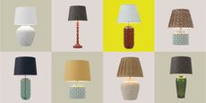 a collage of different colored and shaped table lamps