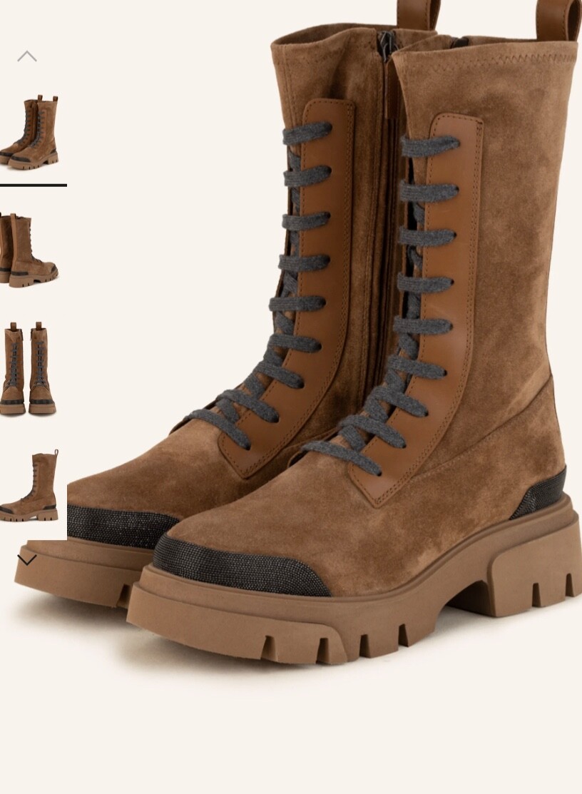 New Brunello Cucinelli 40 Suede Leather Hiking Lace Up Boots Embellished Brown