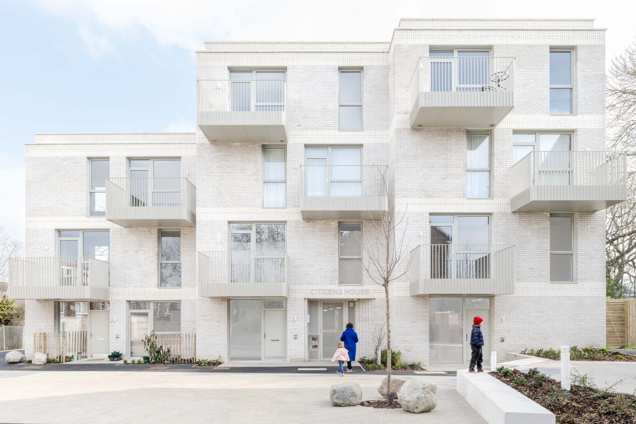 hero exterior facade with white brick at citizens house by archio in south london