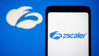 Zscaler logo shown on white phone screen with blue background