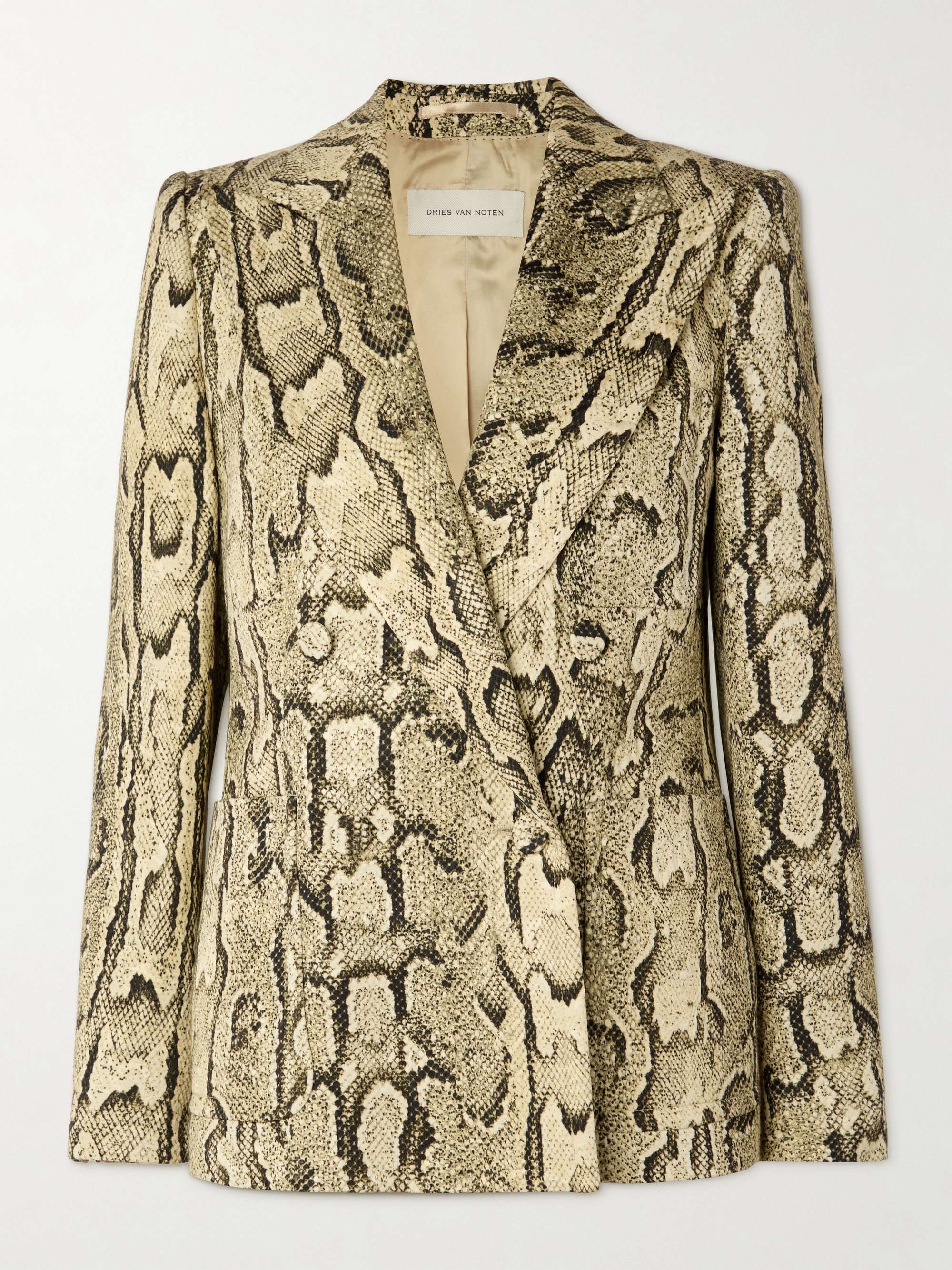 Double-Breasted Snake-Print Woven Blazer