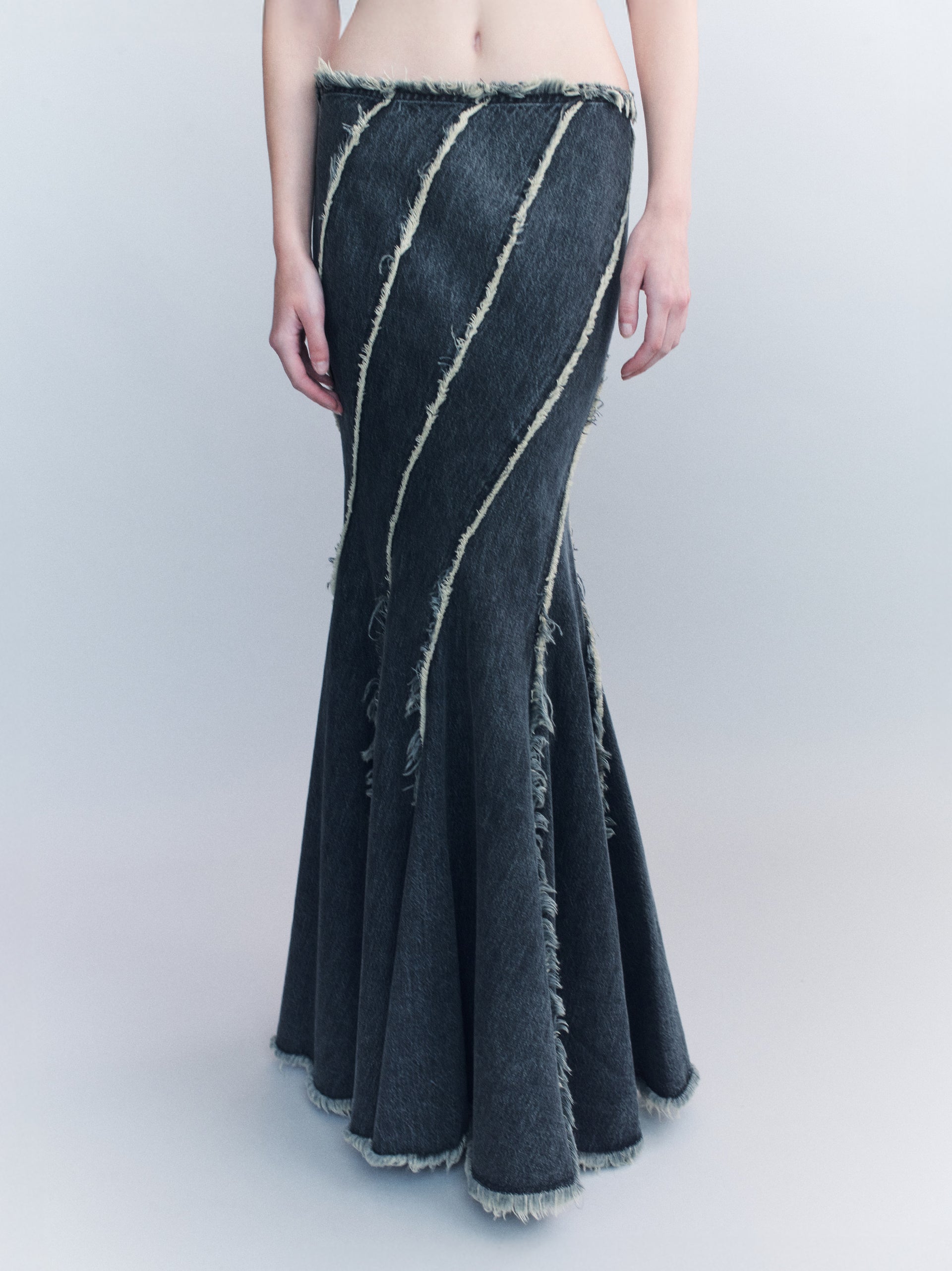 Helix Frayed Panelled Denim Skirt