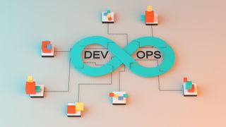 A figure-eight signifying DevOps teams, surrounded by abstract shapes.