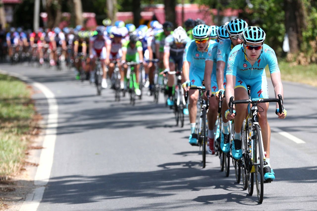 Astana on the front of the peloton