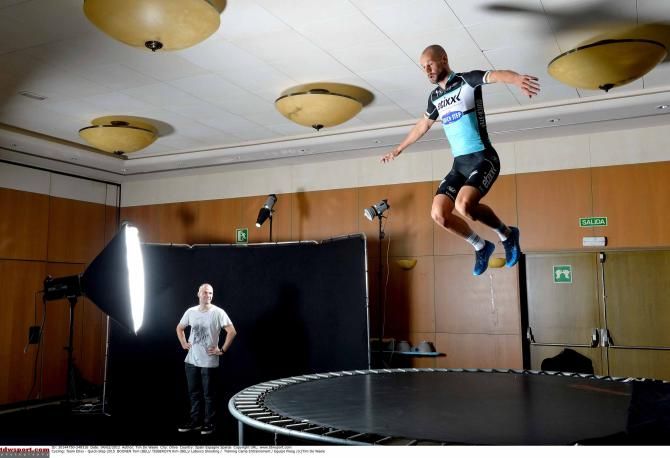 Tom Boonen on a trampoline.