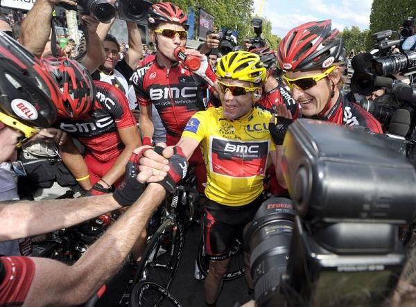 Cadel Evans (BMC) after winning his first Tour de France