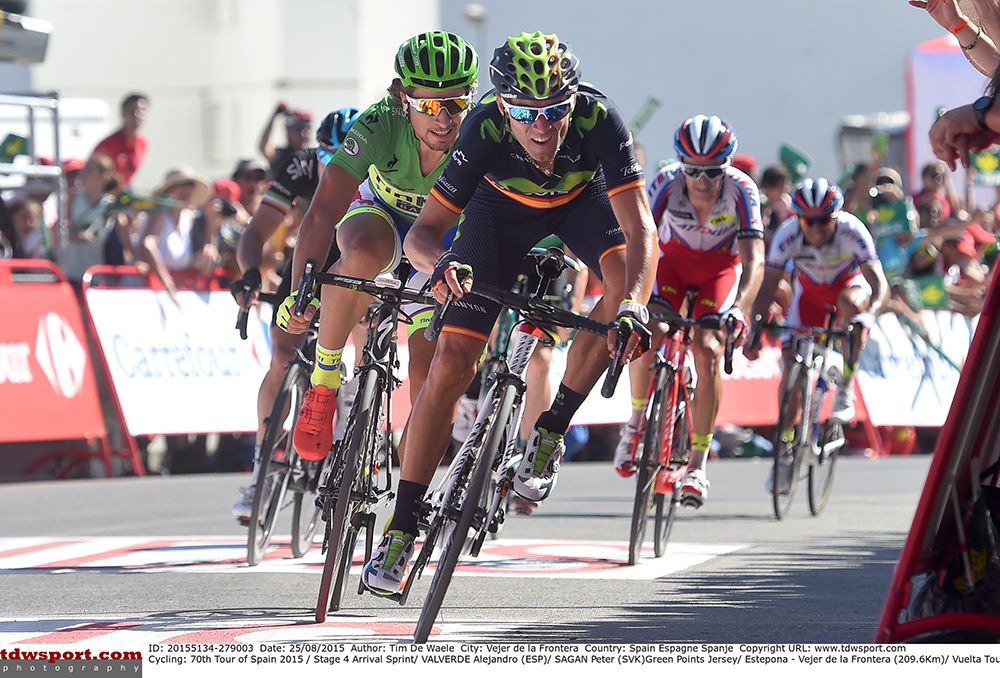 Alejandro Valverde crosses the line for the win