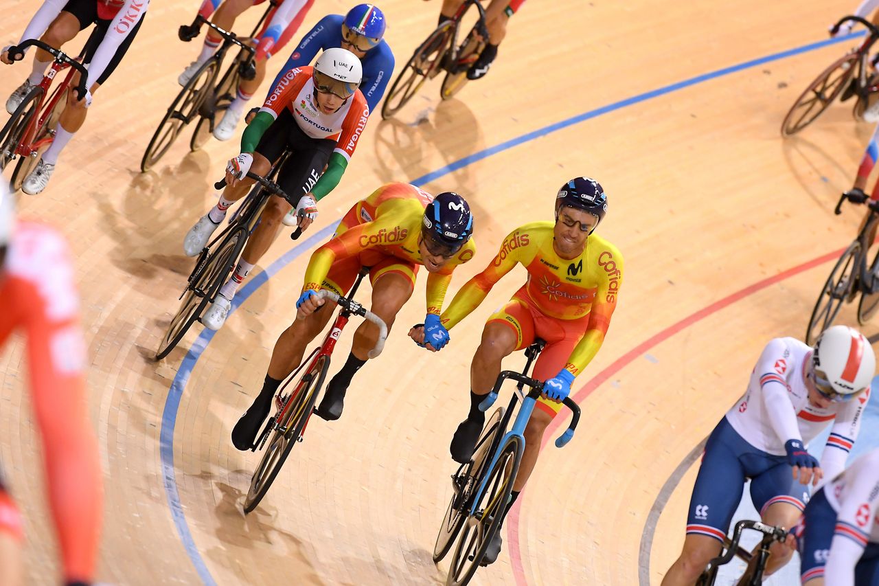 2020 UEC Track European Championships Plovdiv 5th Day 15112020 Madison Men Sebastian Mora Spain Albert Torres Spain photo Dario BelingheriBettiniPhoto2020