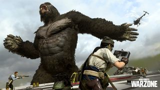 King Kong yelling as players run below him in Operation Monarch