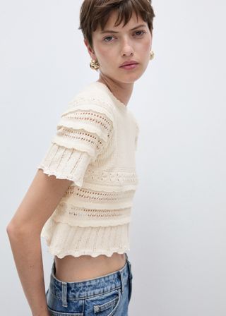 Short-Sleeved Sweater With Openwork Details