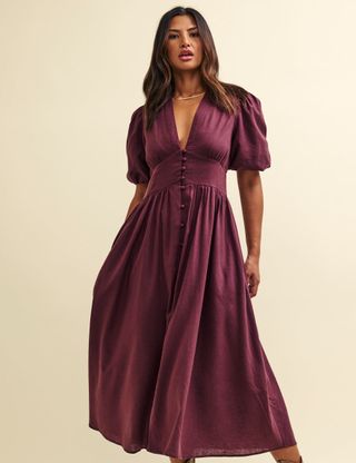 Plum Linen-Blend Starlight Midi Dress