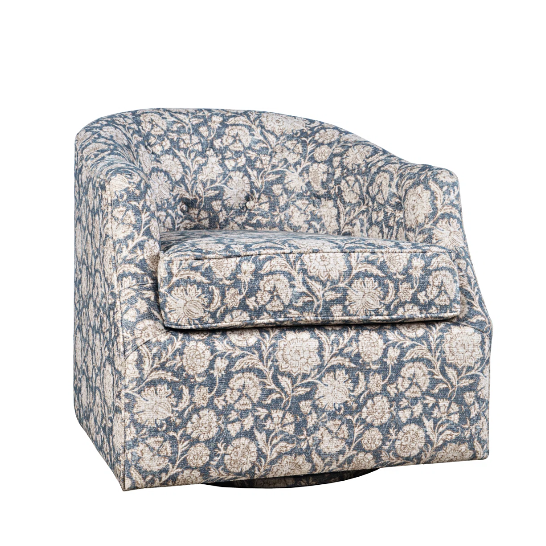 Dakota Fields Lottie Modern Cottage Floral Print Upholstered Accent Swivel Chair | Wayfair