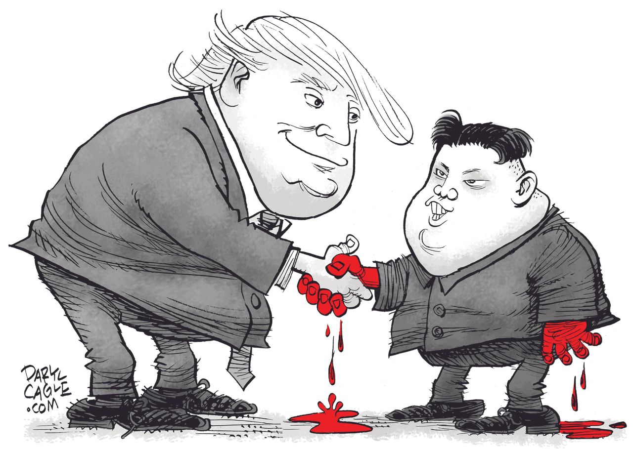 Political cartoon U.S. Trump Kim Jong-Un North Korea negotiations